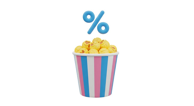 "Popcorn Bucket with Discount Percentage for Movie Theater Promotions"