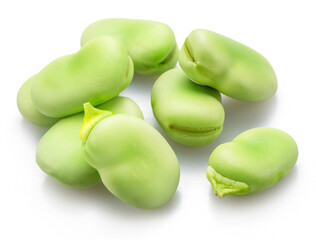 Bunch of broad beans isolated on white background.