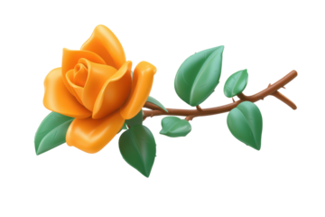 Vibrant yellow rose flower illustration digital art nature scene. Isolated on transparent background, png.