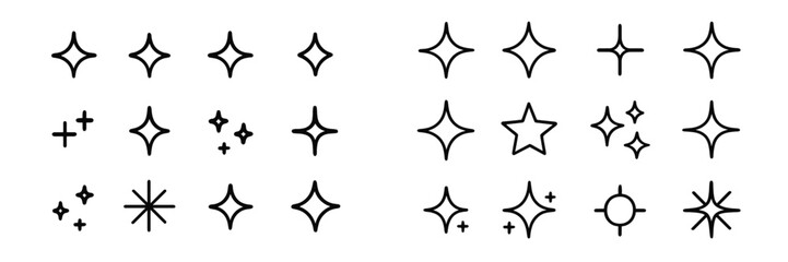 Obraz premium Variety of star and sparkle icons suitable for digital design, drawing, and artistic projects