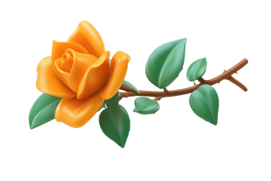 Vibrant yellow rose flower illustration digital art nature scene. Isolated on transparent background, png.