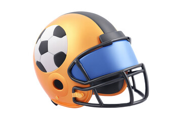 Football helmet design for soccer fans sports equipment studio view. Isolated on transparent background, png.