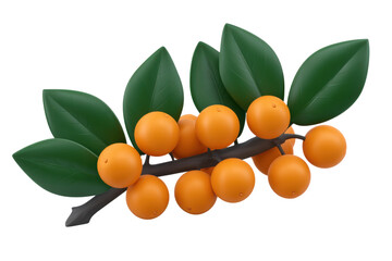 Vibrant orange berries on green leaves nature still life close-up. Isolated on transparent background, png.