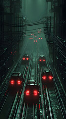 Pixelated Night City Street With Rain And Traffic