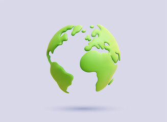 3D illustration of a green Earth in eco-style. Best for topics related to environment, nature, or geography. 3D Web Vector Illustration.