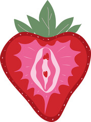 Strawberry Shaped Like a Vulva Feminine Outline Design