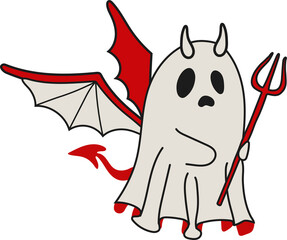 Playful Halloween Devil Ghost with Trident Design