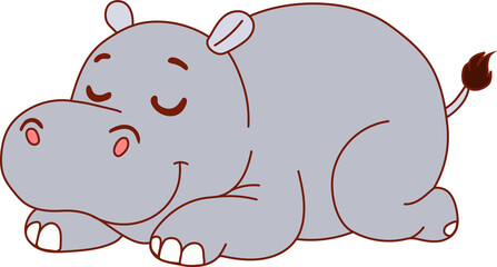 Cute Sleeping Hippo Cartoon Illustration in Relaxed Pose with Closed Eyes and Peaceful Expression