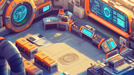 Futuristic Control Room With Orange Panels