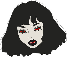 Mysterious Vampire Woman with Fiery Red Eyes Gothic Style