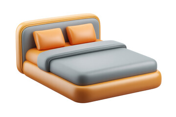 Modern bed design home interior furniture type cozy atmosphere. Isolated on transparent background, png.