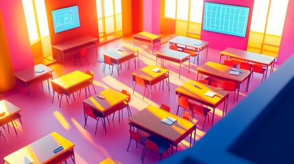 Colorful Pixel Art Classroom Interior With Sunlight