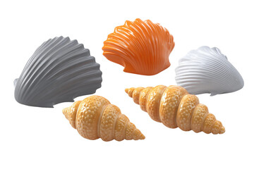Colorful shells display marine decor digital artwork studio close-up. Isolated on transparent background, png.