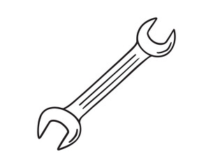 Wrench construction tool repair icon doodle hand drawn. Outline line drawing clipart symbol