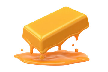 Melting yellow butter block kitchen food illustration clean top-down. Isolated on transparent background, png.