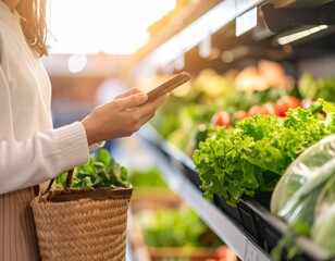 A person's hand picking vegetables from a food store 