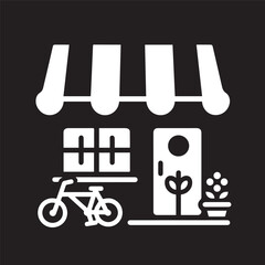 Minimalist Marketplace Shop Icon – Black and White Storefront Silhouette Vector