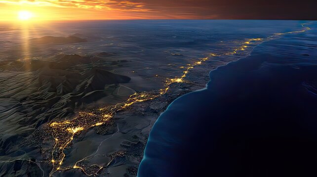 Import tariff impacts on factory relocation in coastal urban areas at sunset