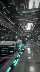 Futuristic City Street With Glowing Neon Lines
