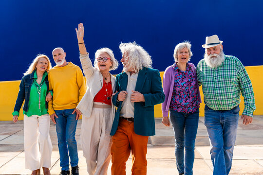 Cheerful senior friends enjoying leisure time together