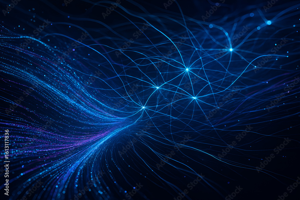 Poster abstract digital data stream glowing particle connection network illustration