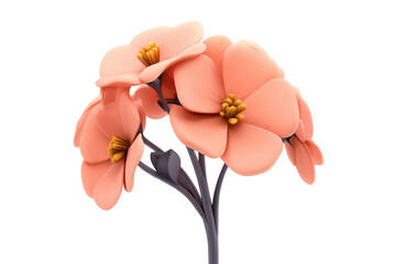 Blossoming coral flowers nature scene 3d art minimalist view. Isolated on transparent background, png.