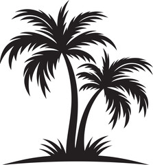 Obraz premium Palm tree silhouettes on a tropical summer landscape with beach and nature elements
