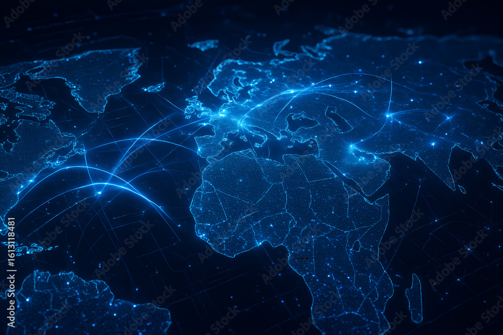Poster digital global network communication world map connection and technology concept