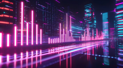 Neon Cityscape At Night With Vibrant Colors