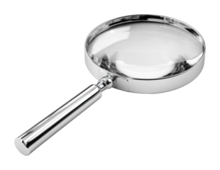Examining details with a magnifying glass in a bright room still life isolated on transparent background, png