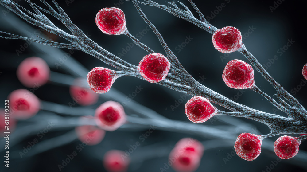 Poster realistic nanostructure network forming inside synthetic material, showcasing intricate details and 