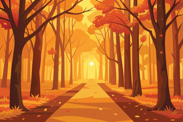 a foggy autumn forest path covered in orange and y
