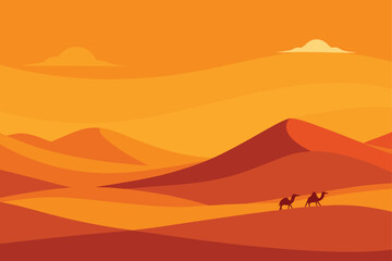a desert landscape with orange sand dunes  camel s