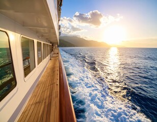 Close up of cruise ship on the sea, view from side