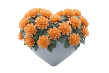 Decorative heart-shaped flower arrangement home decor still life. Isolated on transparent background, png.
