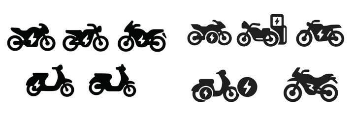 Fototapeta premium Various electric vehicle designs featuring motorcycles and scooters representing eco-friendly transportation options