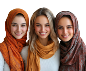 Cultural gathering of smiling women portraits bright joyful mood isolated on transparent background, png
