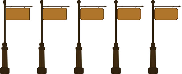 Illustration of Outdoor Sign Post with Blank Sign