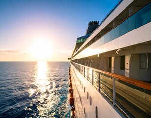 Close up of cruise ship on the sea, view from side