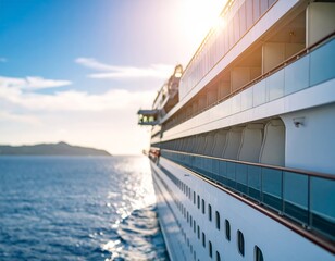 Close up of cruise ship on the sea, view from side