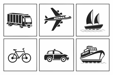 Diverse Transportation Methods Icons Collection.
