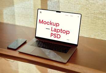 Devices Laying on Wood Mockup