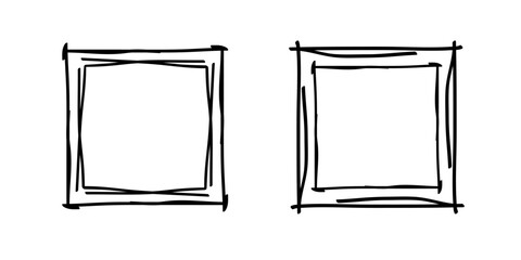Frame stamp set, vector hand drawn curved borders, abstract sketchy empty wavy grunge doodle  monograms cadres kit. Minimalist squiggle scribble design elements. Isolated. Vector illustration.