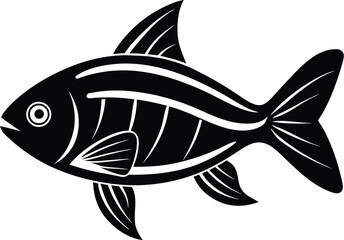 Striped Fish Silhouette Vector Black & White Aquatic Illustration with Bold Lines, Fins & Stylized Anatomy