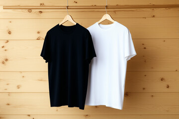 two t-shirt black and white on a hanger