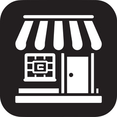 Minimalist Marketplace Shop Icon – Black and White Storefront Silhouette Vector