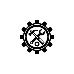 Repair icon. Hammer and nail. DIY. Trail. illustration isolated on white background.