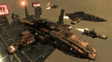 Pixelated Spaceships In Space Combat