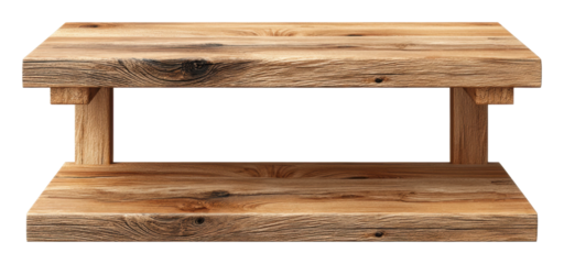 Rustic wooden coffee table display in contemporary living room isolated on transparent background, png