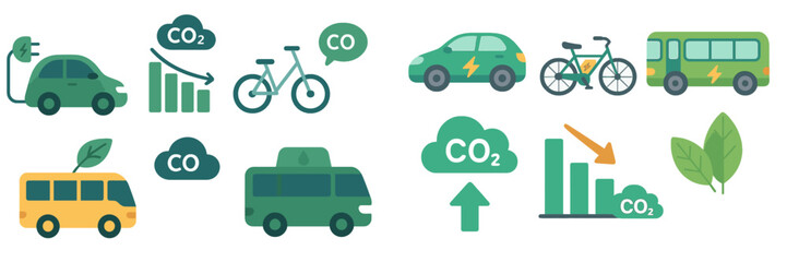 Visual representation of sustainable transportation methods and carbon reduction strategies in urban settings